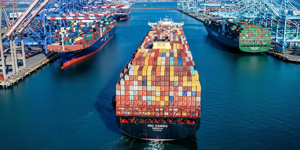 S&P Platts Global expects port congestion for containerships, such as these calling at the Port of Los Angeles, to continue to plague the sector well into 2022.