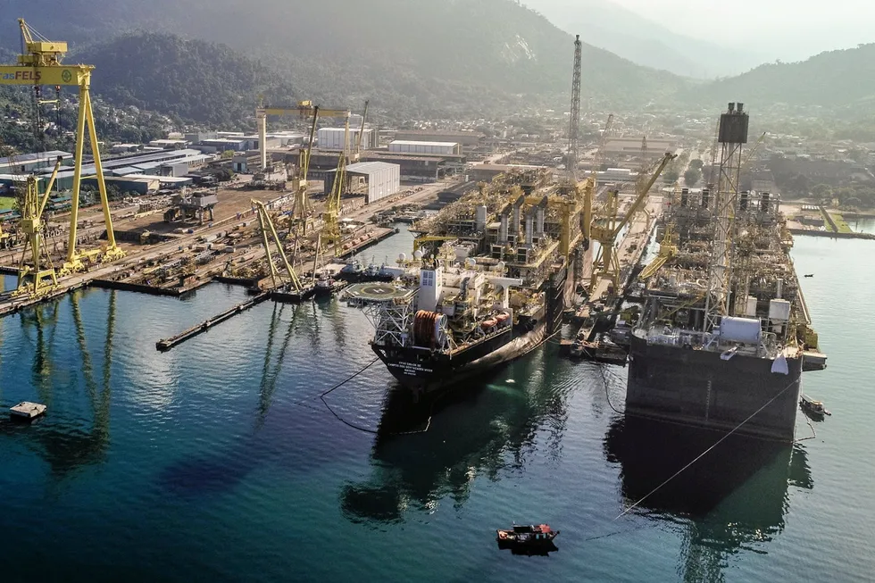 Back to work: BrasFels shipyard in Brazil undertaking topsides modules installation at two FPSO projects.
