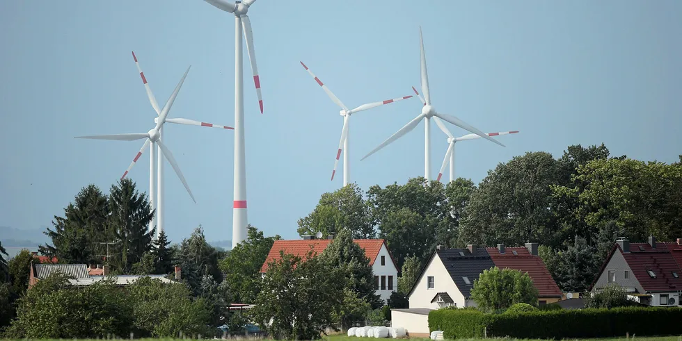 Wind turbines near Kistritz, Germany.