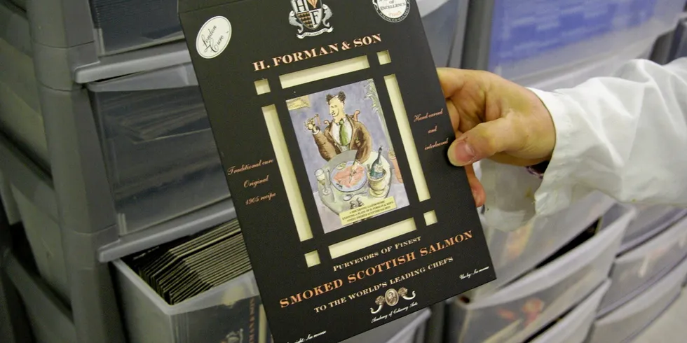Smoked salmon from H. Forman & Son in London.