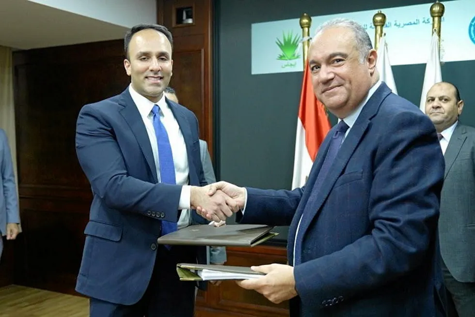New Fortress chief financial officer Christopher Giunta (left) and Egas chief executive Yasseen Mohamed.