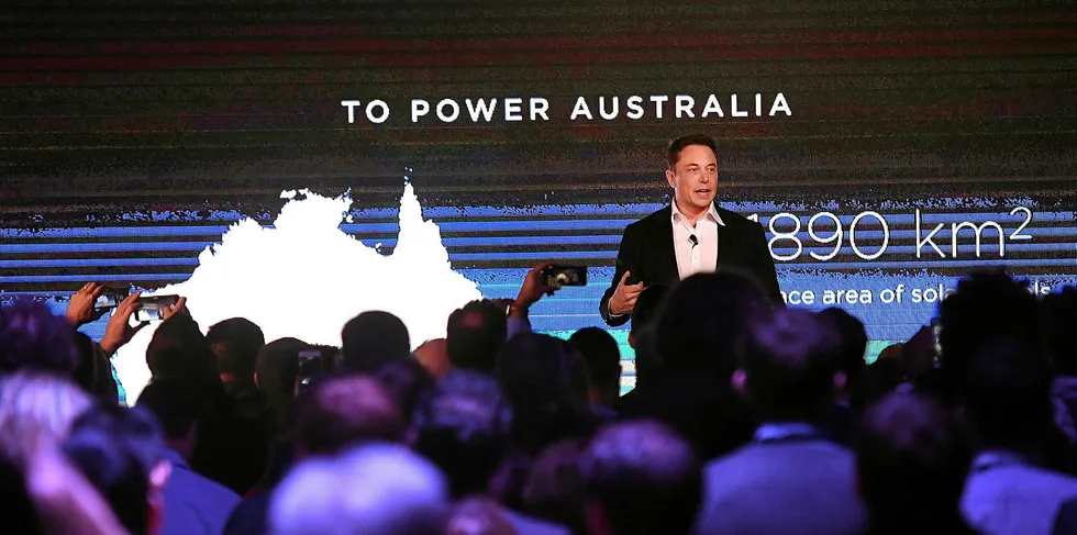 Elon Musk during his presention during Tesla Powerpack Launch Event at Hornsdale Wind Farm in Adelaide, Australia.