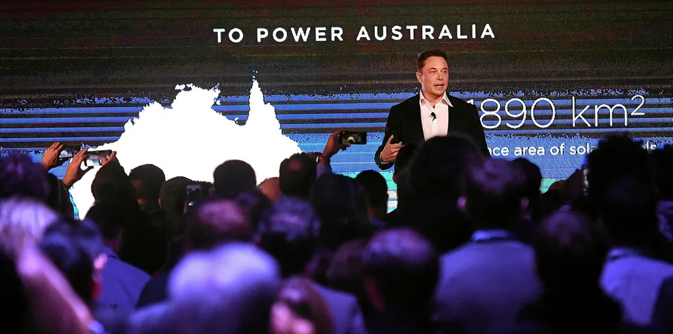 Elon Musk during his presention during Tesla Powerpack Launch Event at Hornsdale Wind Farm on September 29, 2017 in Adelaide, Australia.