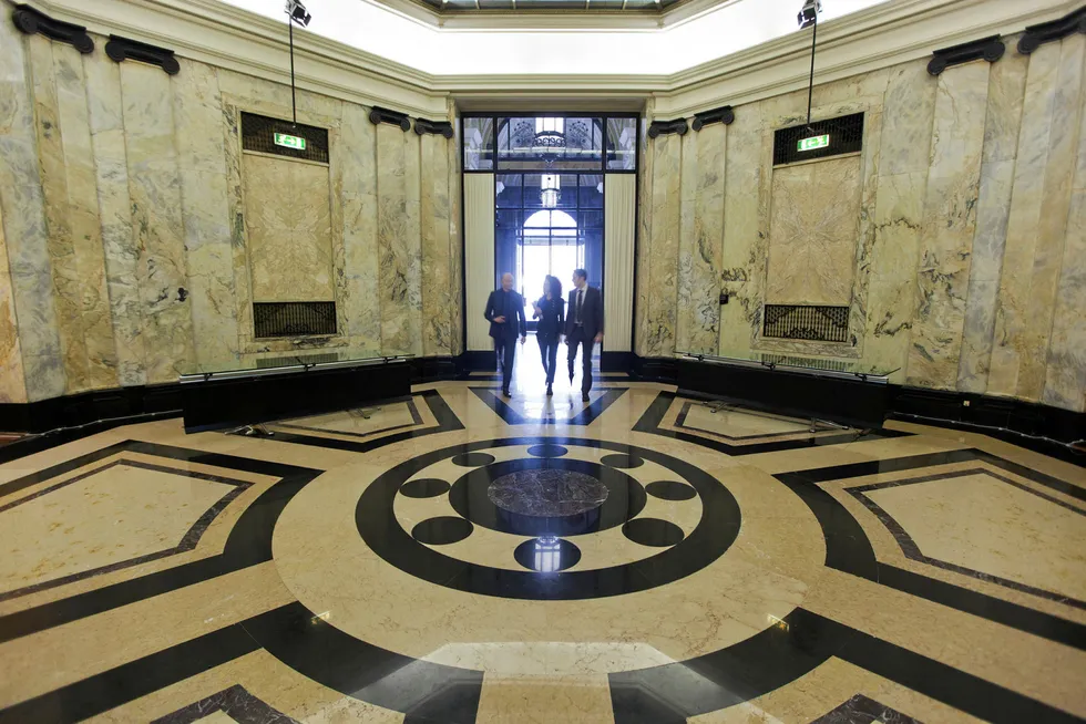 Three bidders in frame: the entrance hall of Edison's headquarters in Milan