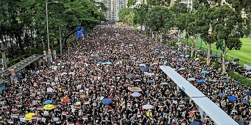 A 2019 Hong Kong anti-extradition bill protest.