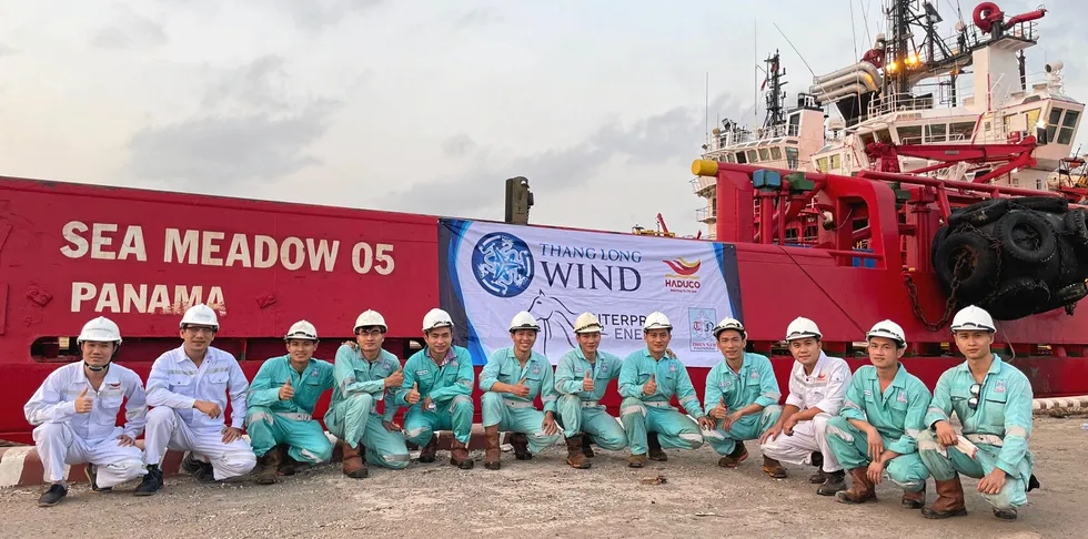 A team from marine services providers Hai Duong Co prepare to start survey work for Enterprize Energy, in a symbol of the huge offshore wind potential off Vietnam.
