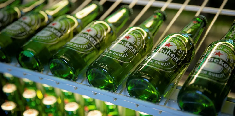 Heineken bottles on sale.