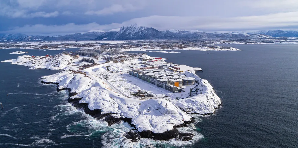 Salmon Evolution's land-based farm in Norway. The facility is being developed in three phases with the eventual aim of producing 36,000 metric tons per year.