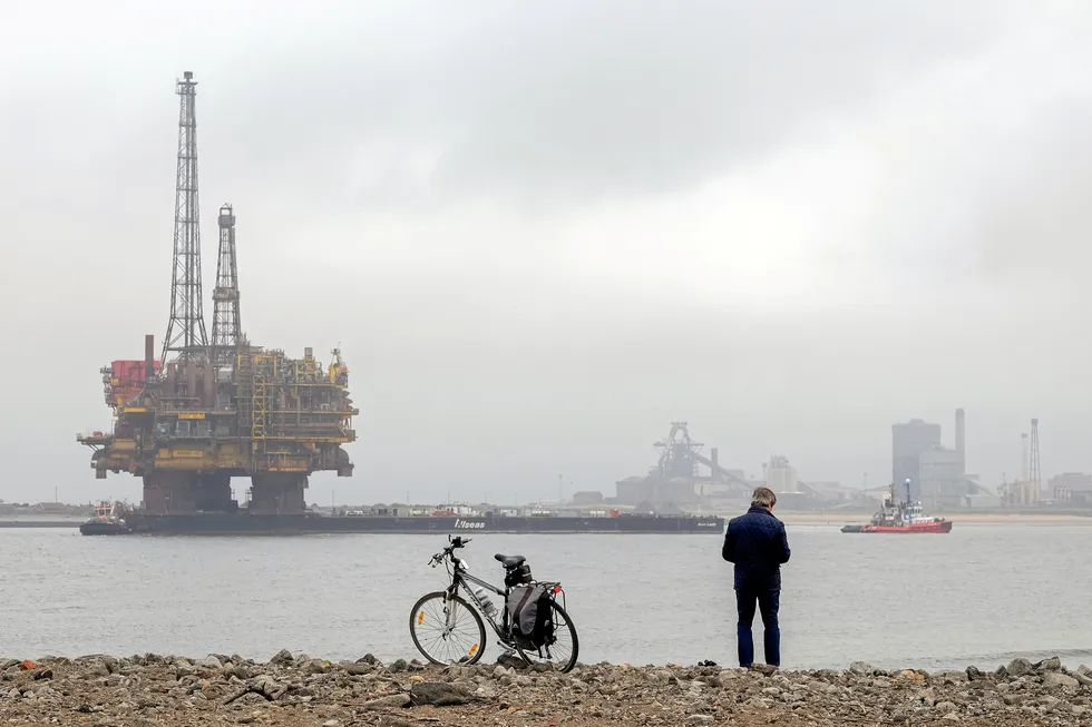 On the way out: the Brent Delta topsides in Hartlepool, UK on a barge for decommissioning.