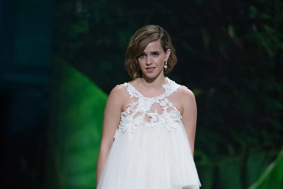 Dressed for change: British actress Emma Watson speaks on stage during the inaugural Earthshot Prize awards ceremony at Alexandra Palace in London