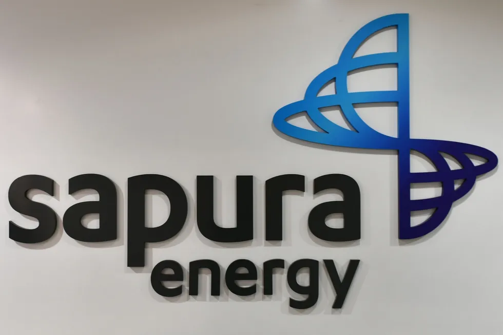The logo of Sapura Energy is displayed at its headquarters in Kuala Lumpur, Malaysia.