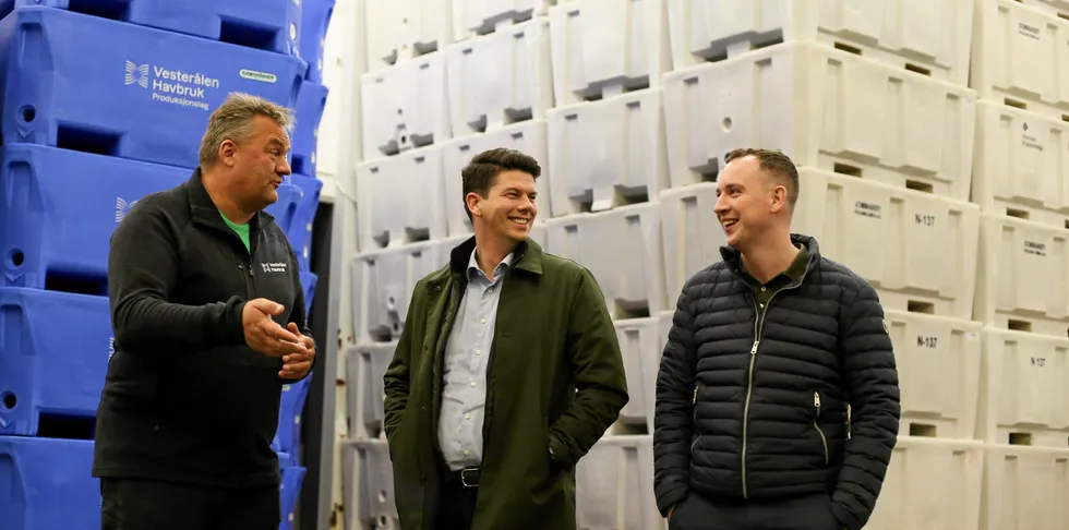 (From left) Vesteralen Havbruk Aquaculture Group Director Andre Reinholdtsen, general manager Brynjar Kvaernstuen and Sondre Mortensen head of the Vesteralen Havbruk Produksjonslag division.
