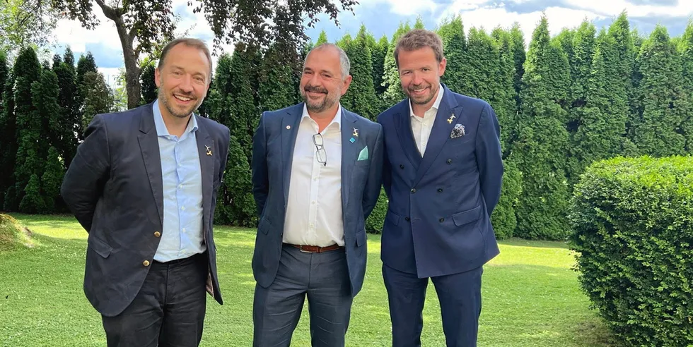 Frédéric Belloy, Executive Vice President International operations of EDF Renewables, Wolfgang Wandl of Moreld Ocean Wind and Knut Vassbotn, CEO of Deep Wind Offshore.