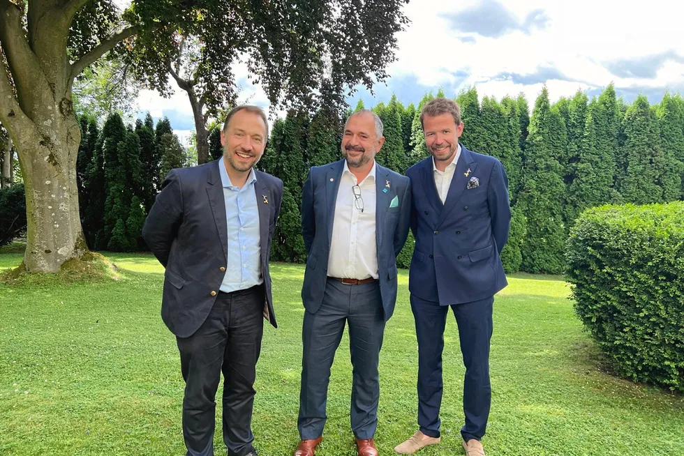 Fropm left: EDF Renewables executive vice president for international operations Frederic Belloy, Moreld Ocean Wind’s Wolfgang Wandl and Deep Wind Offshore chief executive Knut Vassbotn.
