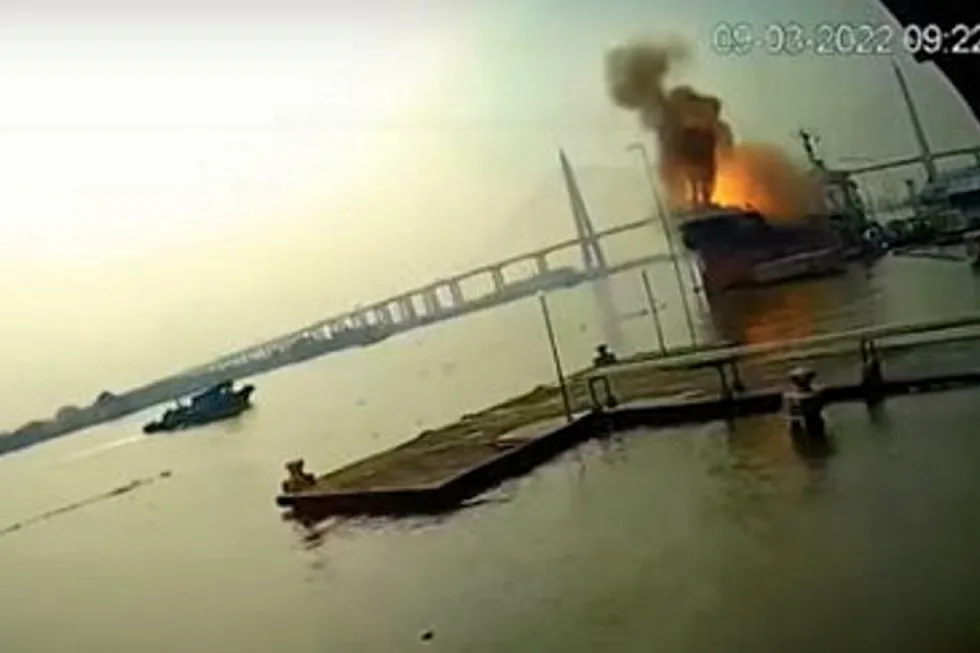 Captured: the moment the Smooth Sea 22 exploded on 17 January 2023.