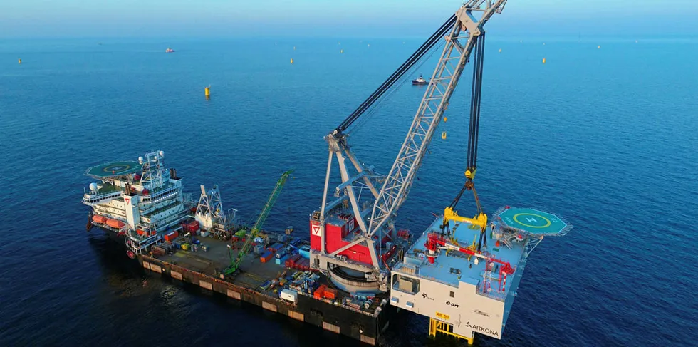 Seaway 7 installing the substation topsides at the Arkona wind farm off Germany