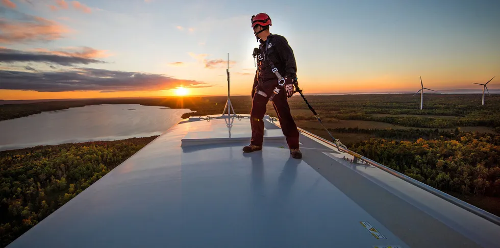 A technician on a GE 2MW turbine.