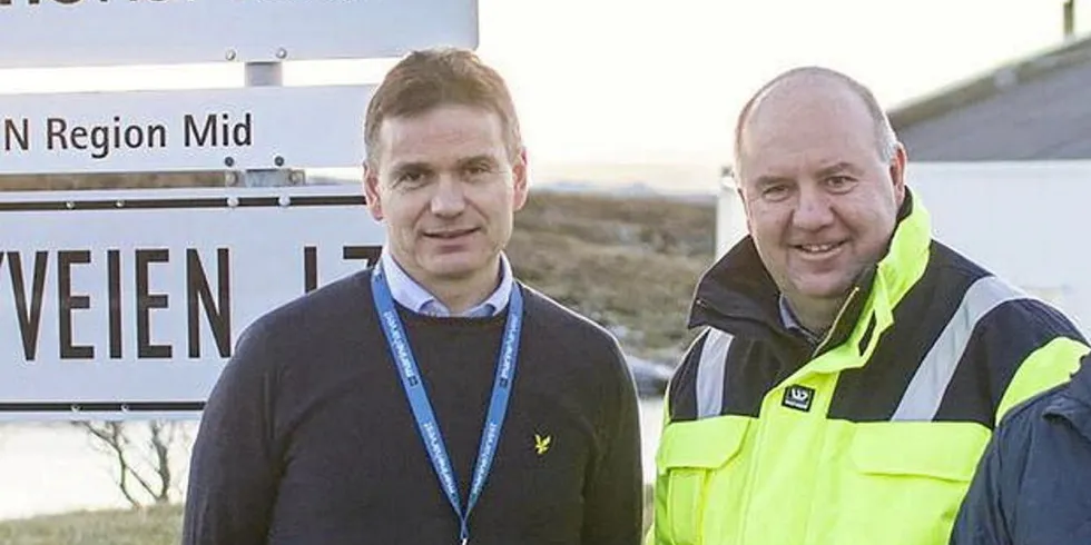 Regional director of Marine Harvest region Midt, Asgeir Hasund (left), and factory manager Olaf Reppe have long had plans to establish a new factory in Hitra industrial park.