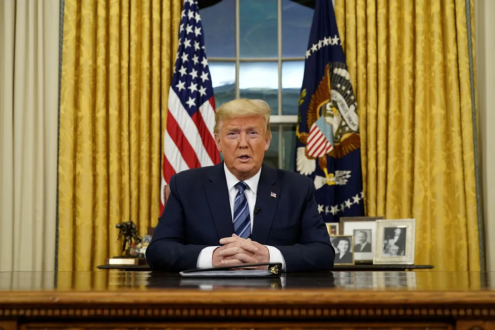 Travel ban: US President Donald Trump speaks about the US response to the COVID-19 coronavirus pandemic which has seen the US close its borders to those travelling from mainland Europe