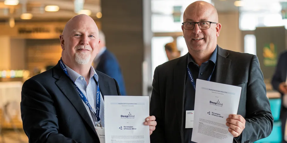 Paul O'Brien (left) of DeepWind and Arvid Nesse of Norwegian Offshore Wind clusters