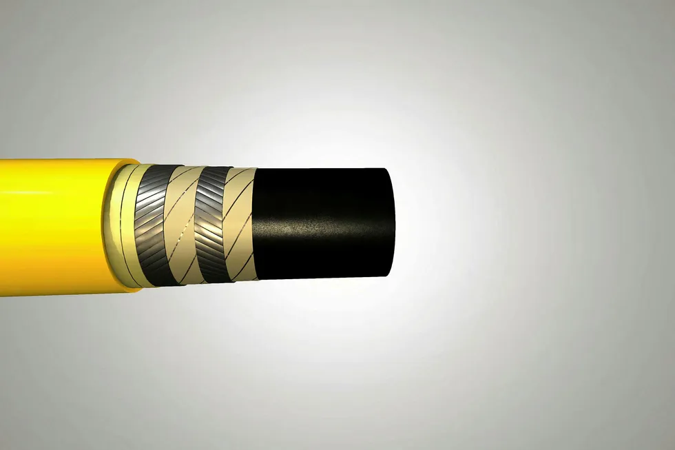 In detail: graphic showing the layers in TechnipFMC’s hybrid flexible pipe, including Magma’s M-Pipe TCP technology