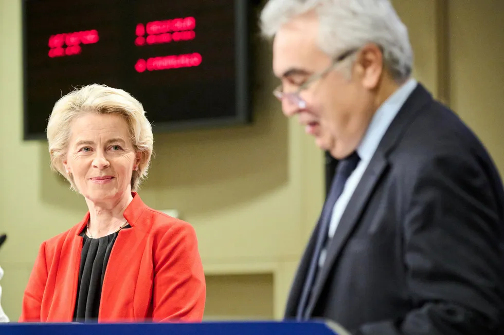 Outlook: European Commission President Ursula von der Leyen and IEA executive director Fatih Birol speaking in Brussels 12 December