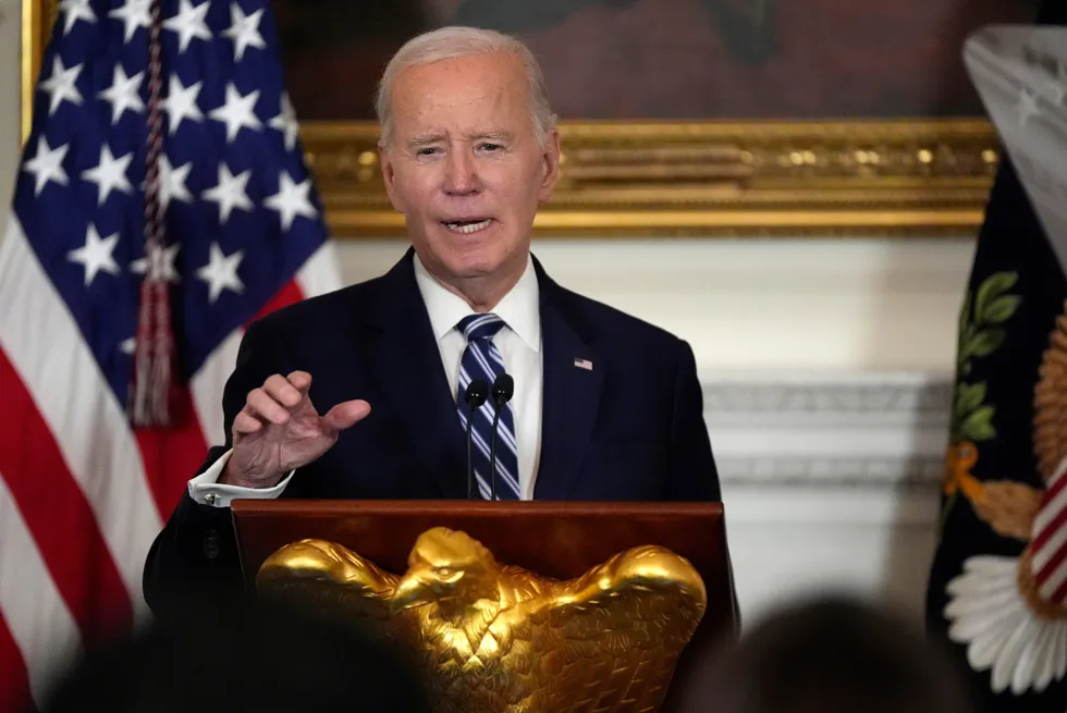President Joe Biden speaks at a reception for new Democratic members of Congress on Sunday.