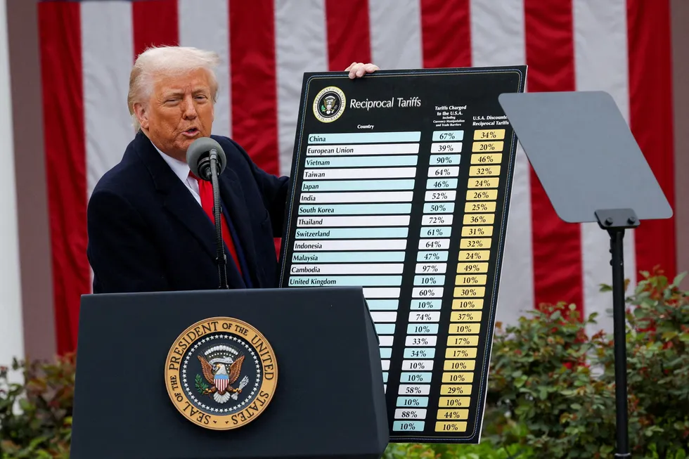 US President Donald Trump delivers remarks on tariffs in the Rose Garden at the White House in Washington, DC, US, on Wednesday, 2 April 2025.