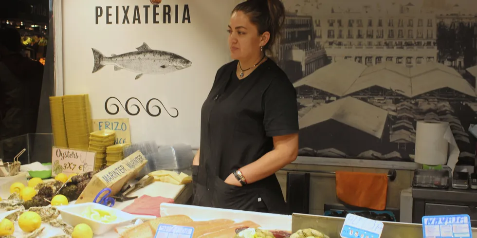 A small fish shop in the center of Barcelona.