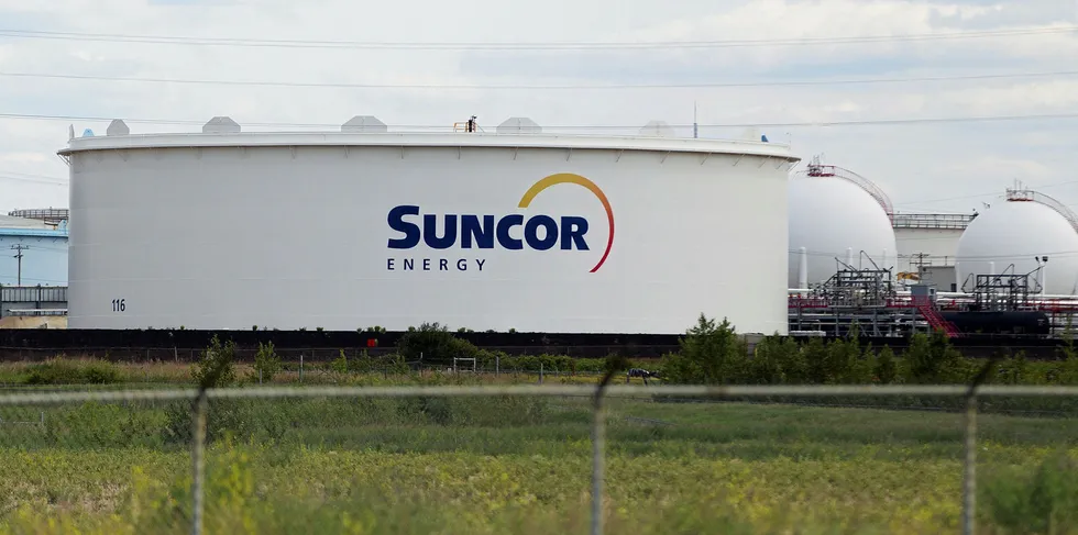 Several large Suncor storage tanks are pictured at the company's Canadian refinery in Edmonton, Alberta.