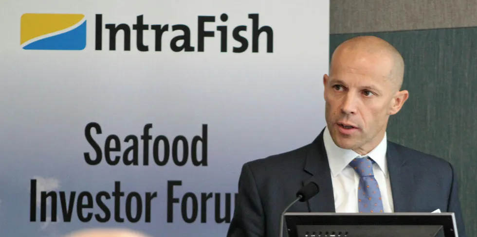 Charles Høstlund, CEO of Norway Royal Salmon at an IntraFish London Investor Forum in 2017.