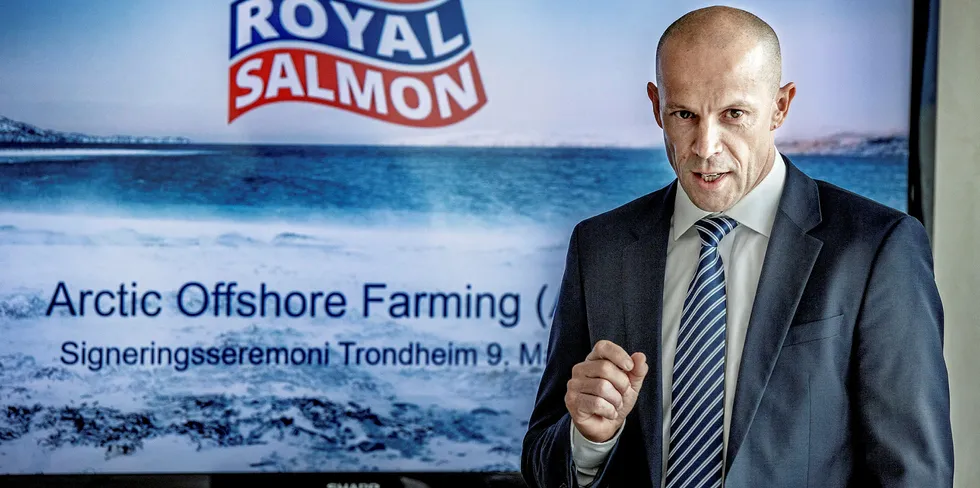 Norway Royal Salmon CEO Charles Hostlund said the Arctic Offshore Farming project was due to have fish by next year.