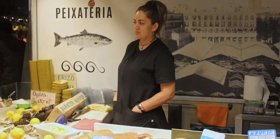 Norwegian salmon on sale in Barcelona.