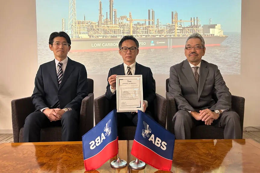 Modec, Toyo Engineering officials receive Approval in Principle (AiP) from ABS for blue ammonia FPSO.