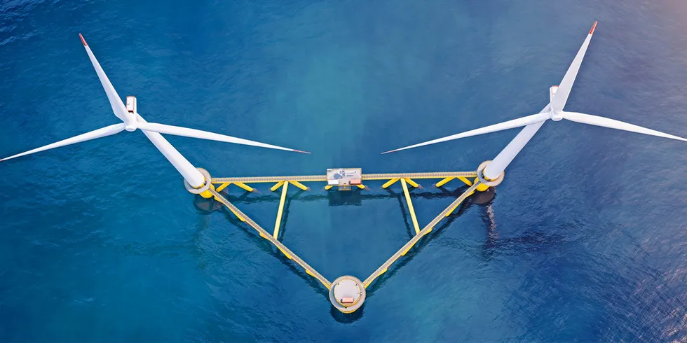 CGI of Hexicon's novel twin-turbine floating wind design