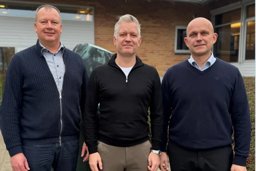 Former DanSea Nordic CEO Mikael Moller Sorensen (left) and former Northcoast Seafoods CEO Nicholai Karlshoj (center) are continuing as vice-presidents of the expanded Kangamiut Seafood subsidiary, headed by Rasmus Gronborg Bak (right).