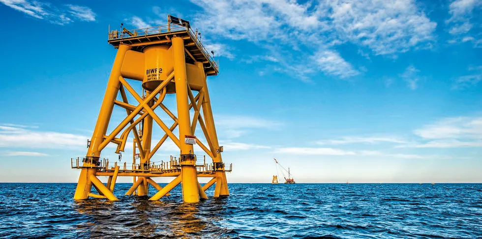 Jacket foundations at Block Island, the first US offshore wind farm.