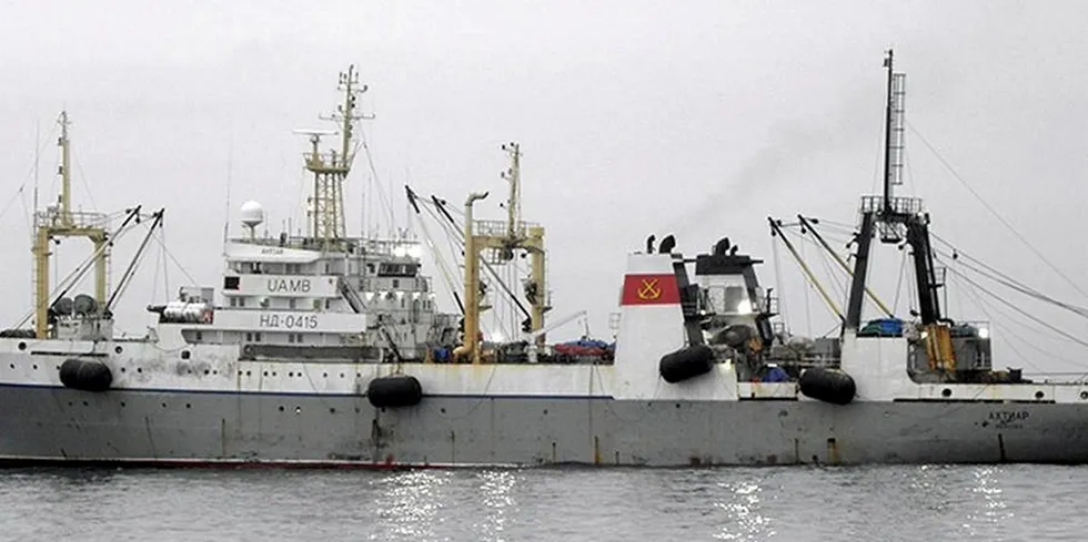According to Russia’s federal fishery agency, Rosrybolovstvo, the fire started in packaging aboard the vessel.