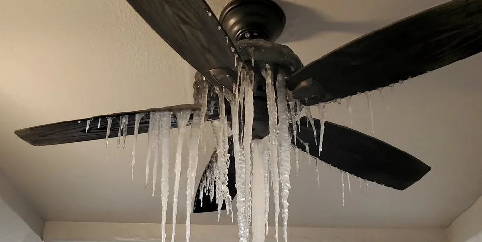 A very frozen ceiling fan in Dallas, Texas, earlier this month