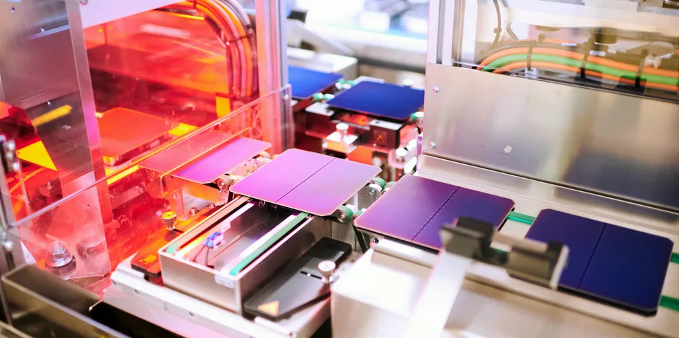 Testing of solar cells at Meyer Burger plant in Thalheim, Germany