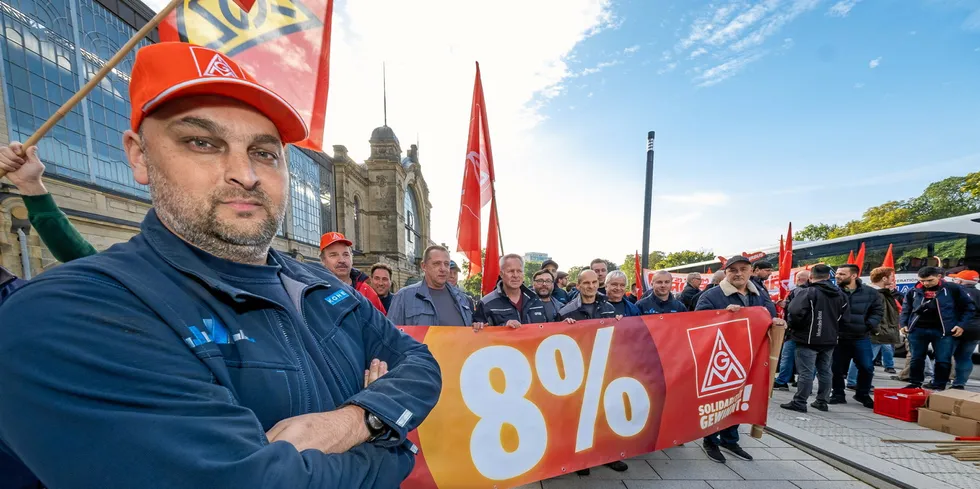 Protest by IG Metall workers in Hamburg last month