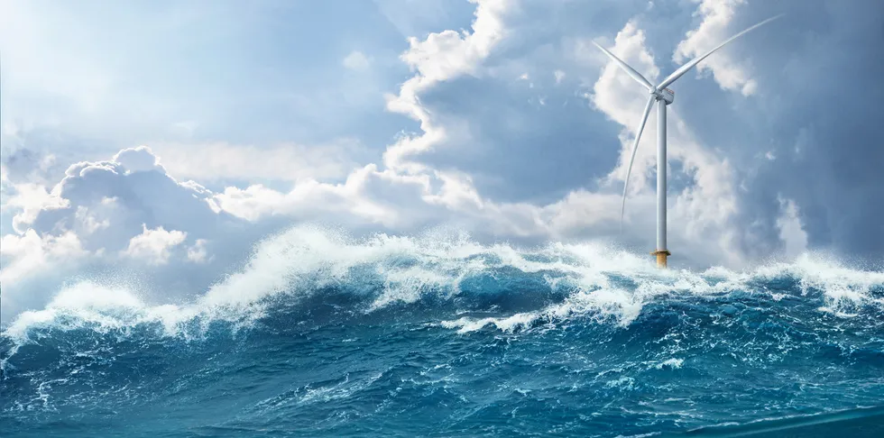 A rendering of a Siemens Gamesa 14MW offshore wind turbine.