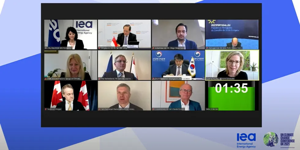 Austrian energy minister Leonore Gewessler speaking at the Mobilising Clean Energy Investment Panel at the virtual IEA-COP26 Net Zero Summit on Wednesday.