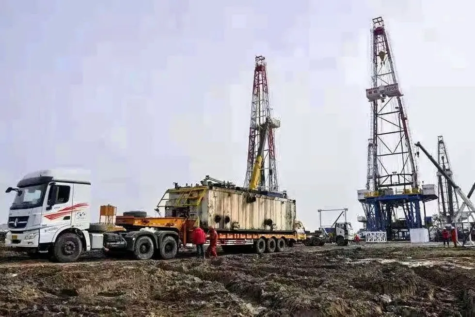 PetroChina building well pad for shale oil exploration in China's Songliao basin where Daqing field is located.