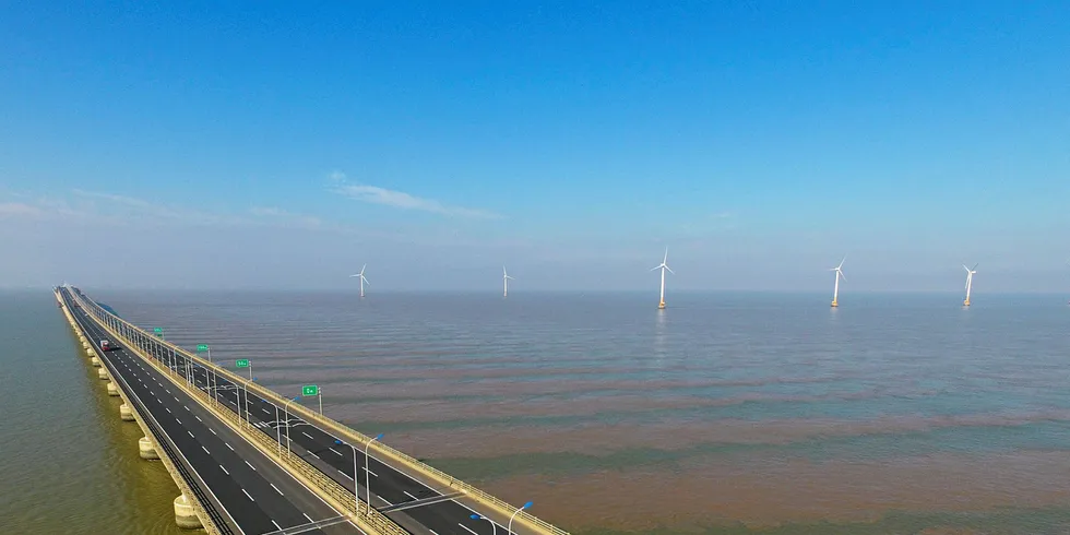 The Donghai Bridge offshore wind farm off Shanghai