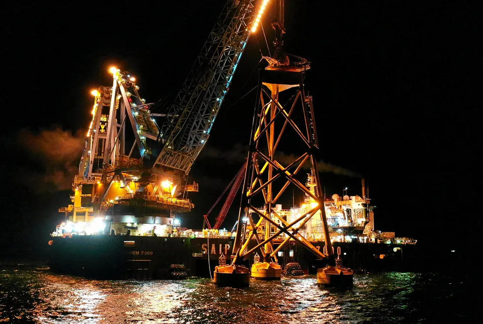 'World's deepest': Wind turbine foundation is installed at Seagreen project.