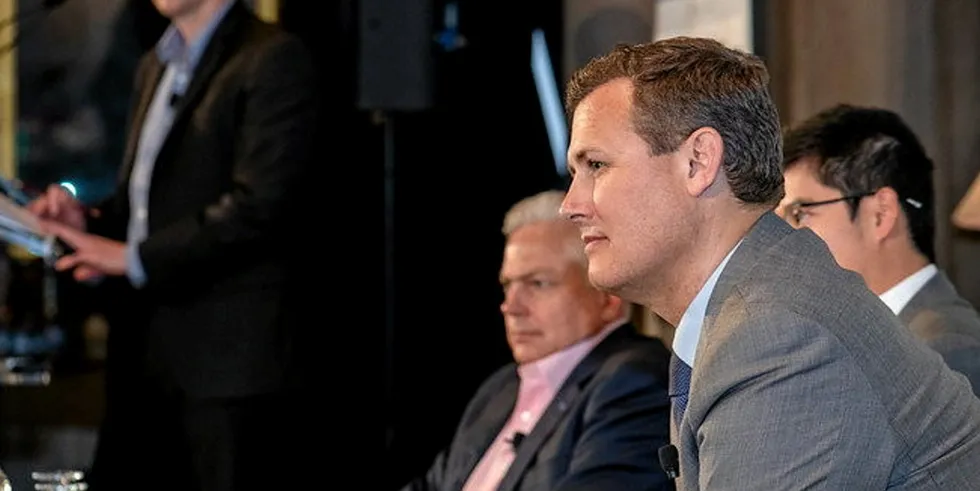 Investors are increasingly interested in the role aquaculture will play in a sustainable future, Larsen Mettler (right), managing director of S2G Ventures, at the IntraFish Seafood Investor Forum in NYC in 2022.