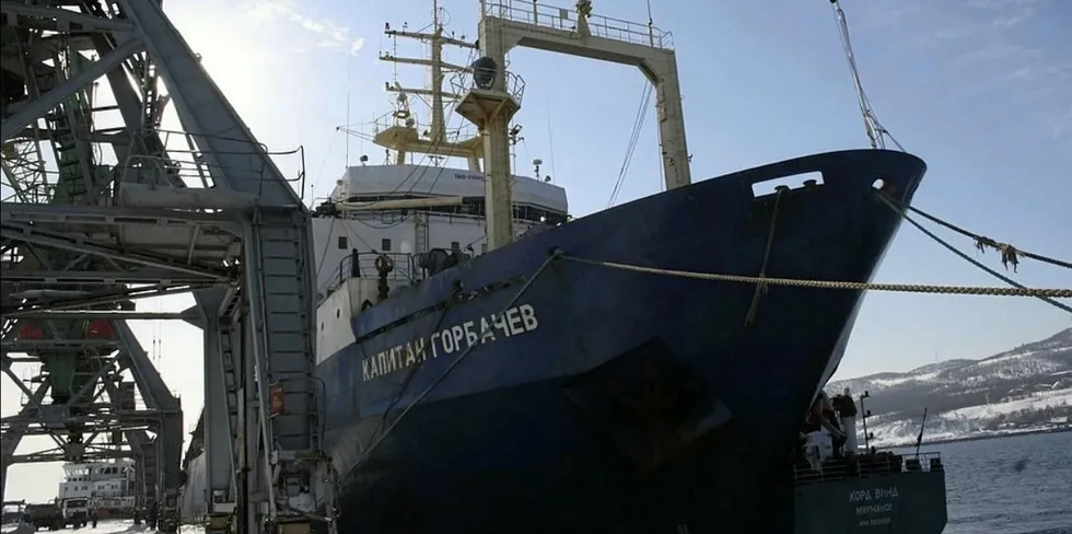 The Karelia moored at the Murmansk Fishing Port.
