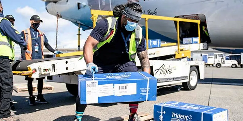 Trident Seafoods' Copper River salmon being shipped out at the start of the 2021 season.