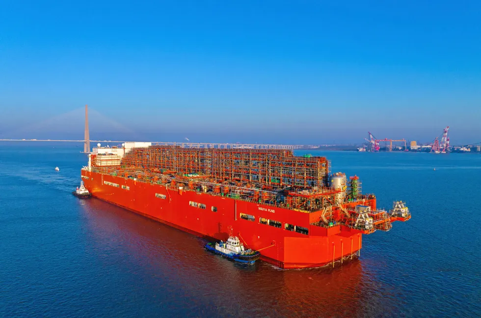 Eni’s Nguya FLNG starts is voyage for final outfitting in China.